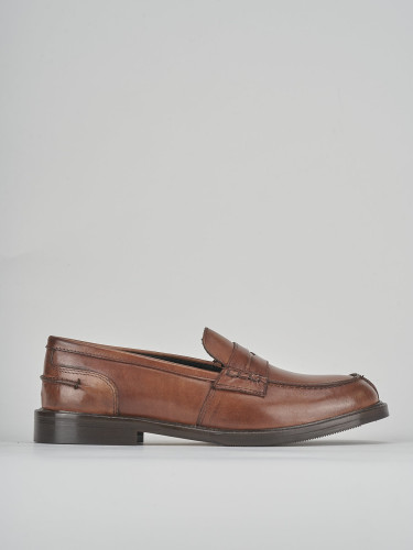 Mocasines tacón 1 cm marrón cuero