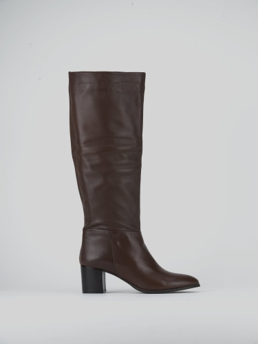 Botas de tacón alto tacón 5 cm marrón oscuro cuero