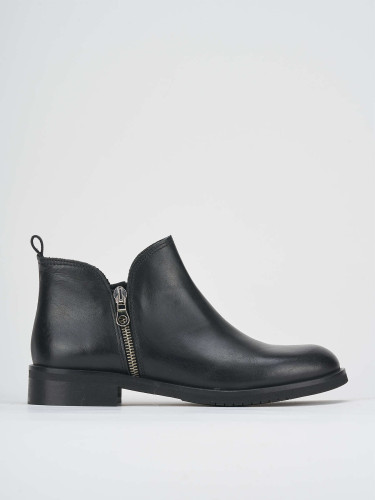 Botines de tacón bajo tacón 1 cm negro cuero