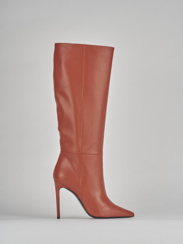 Botas de tacón alto tacón 12 cm rojo cuero