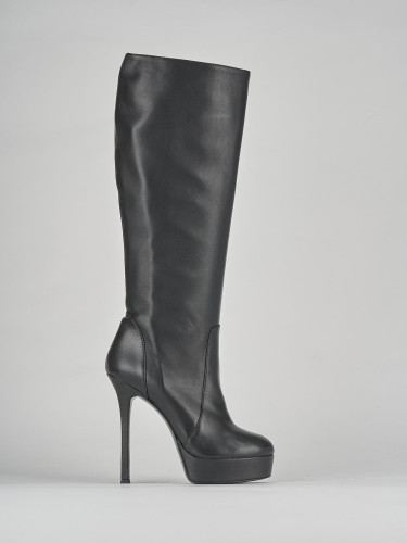 High heel boots heel 12 cm black leather