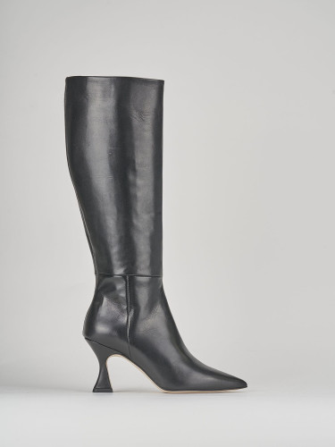 Botas de tacón alto tacón 7 cm negro cuero