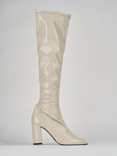 Botas de tacón alto tacón 9 cm beis charol