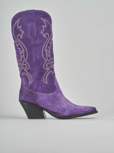 High heel boots heel 8 cm violet suede