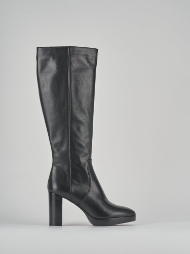 Botas de tacón alto tacón 8 cm negro cuero