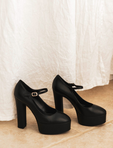 Zapatos de salón tacón 13 cm negro cuero