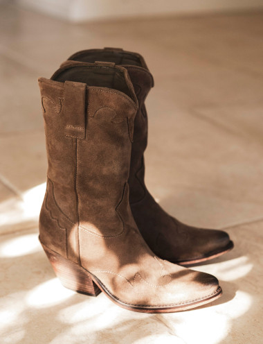 Botines de tacón alto tacón 5 cm beis ante