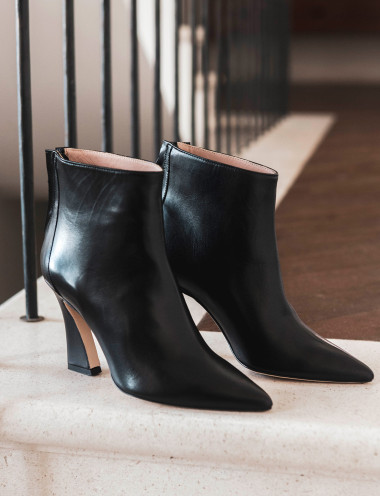 Botines de tacón alto tacón 9 cm negro cuero