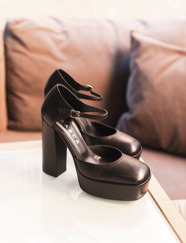 Zapatos de salón tacón 13 cm negro cuero