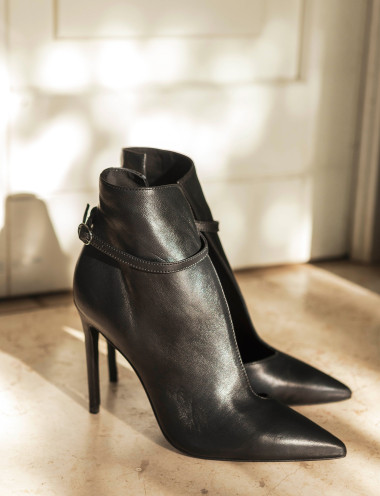 High heel ankle boots heel 10 cm black leather
