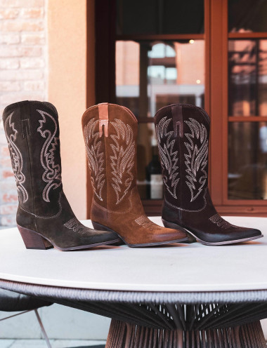 Botas de tacón alto tacón 5 cm marrón oscuro ante