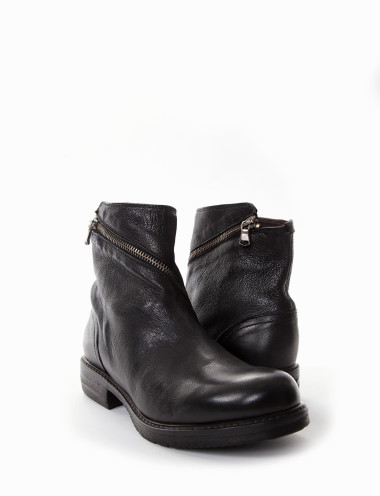 Botines de tacón bajo tacón 2 cm negro cuero