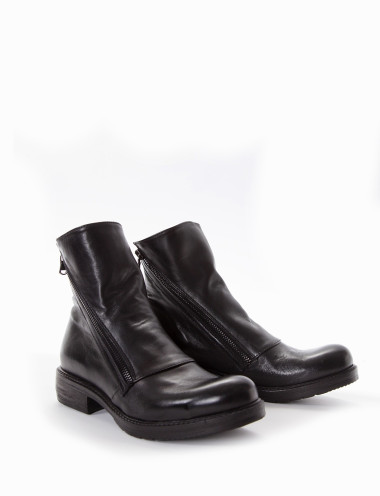 Botines de tacón bajo tacón 2 cm negro cuero