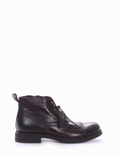 Botas militares tacón 2 cm marrón oscuro cuero