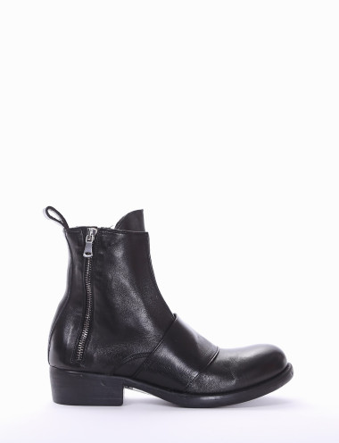 Botines de tacón bajo tacón 2 cm negro cuero