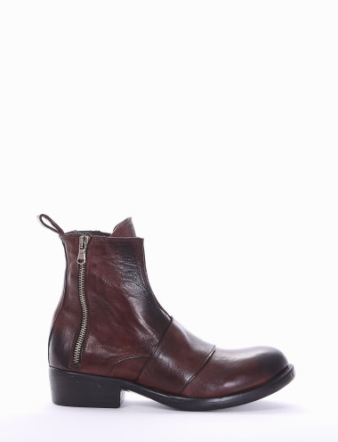 Botines de tacón bajo tacón 2 cm marrón oscuro cuero