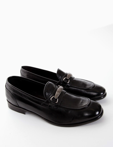 Mocasines tacón 2 cm negro cuero