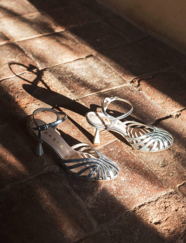 High heel sandals heel 6 cm silver laminated
