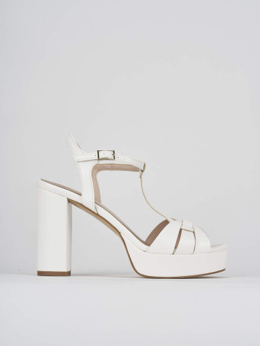 Sandalias de tacón alto tacón 9 cm blanco cuero