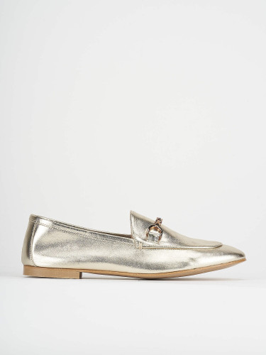 Mocassino tacco 1 cm oro pelle