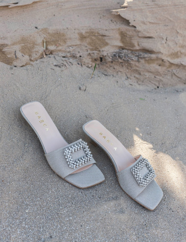 Mules tacón 3 cm plata glitter
