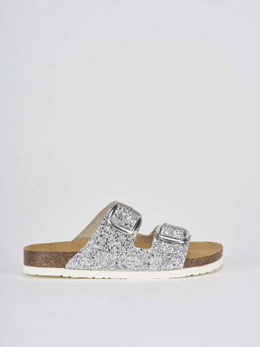 Mules tacón 1 cm plata glitter