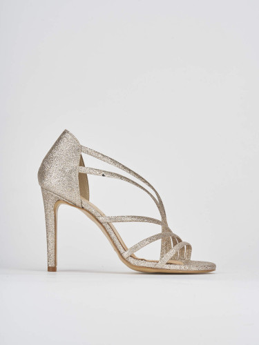 Sandalias de tacón alto tacón 10 cm oro cuero