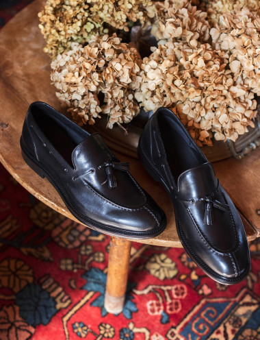 Mocasines tacón 2 cm negro cuero