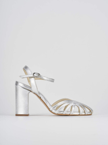 High heel sandals heel 7 cm silver leather