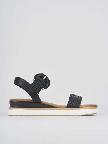 Sandalias de cuña tacón 3 cm negro cuero