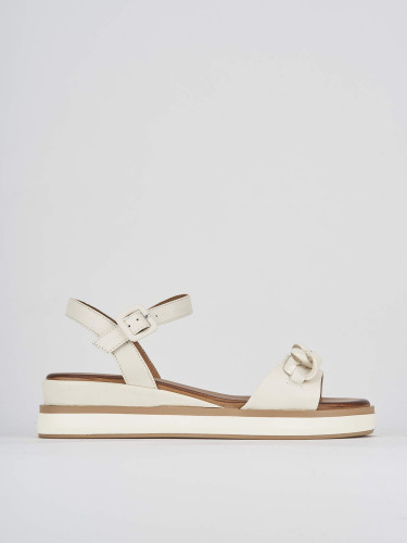 Sandalias de cuña tacón 4 cm blanco cuero