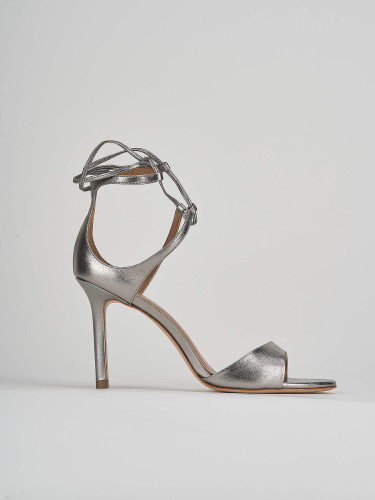 Sandalias de tacón alto tacón 9 cm plata cuero