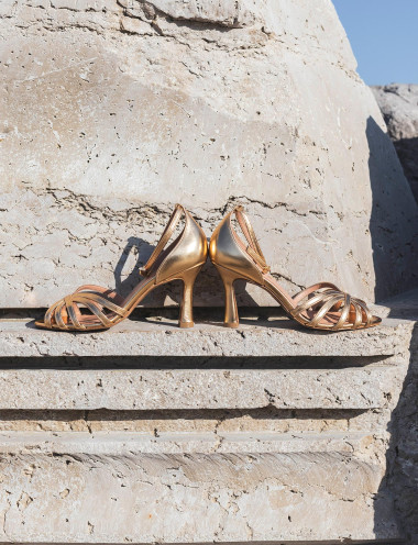 Sandalias de tacón alto tacón 8 cm oro laminado