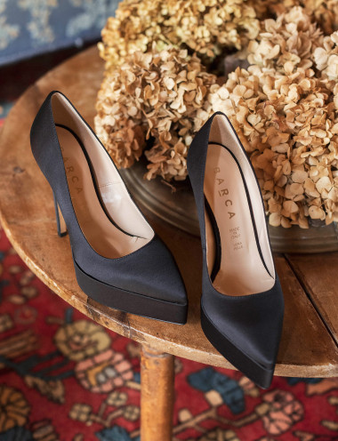 Zapatos de salón tacón 11 cm negro raso