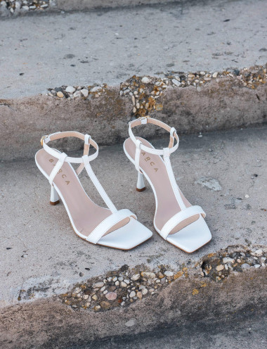 Sandalias de tacón alto tacón 7 cm blanco cuero
