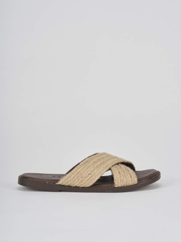 Slippers heel 1 cm beige leather