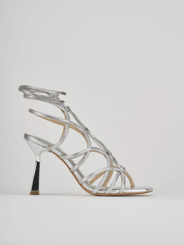 High heel sandals heel 9 cm silver leather