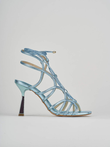 High heel sandals heel 9 cm light blue leather