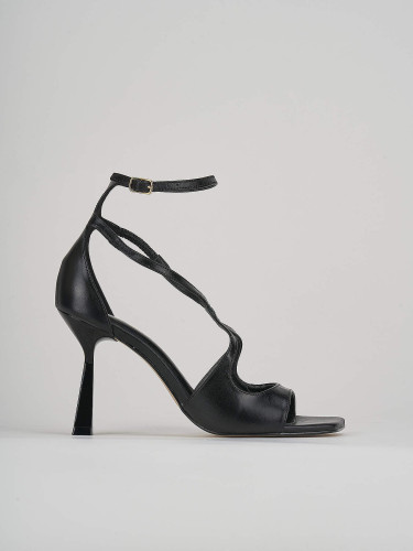 Sandalias de tacón alto tacón 9 cm negro cuero