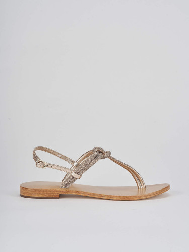 Sandalias de tacón bajo tacón 1 cm oro cuero