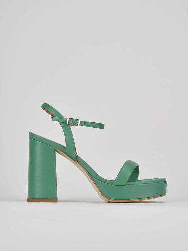 High heel sandals heel 9 cm green leather