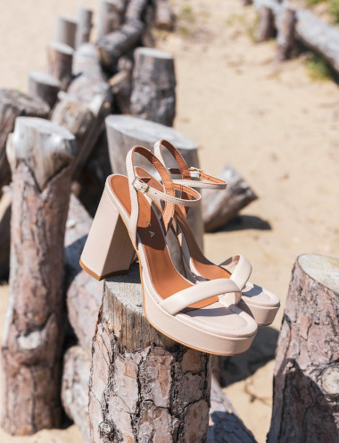 Sandali tacco 9cm pelle beige