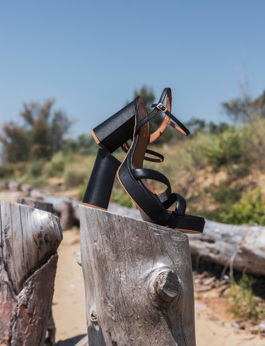 High heel sandals heel 9 cm black leather