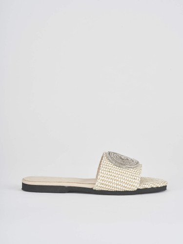 Mules tacón 1 cm beis tejido