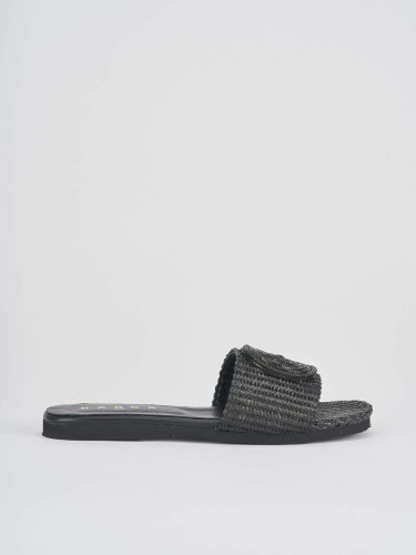 Mules tacón 1 cm negro tejido