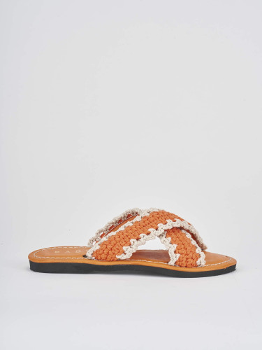 Ciabatte tacco 1cm tessuto arancio