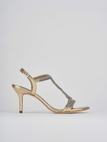 Sandalias de tacón alto tacón 7 cm oro cuero