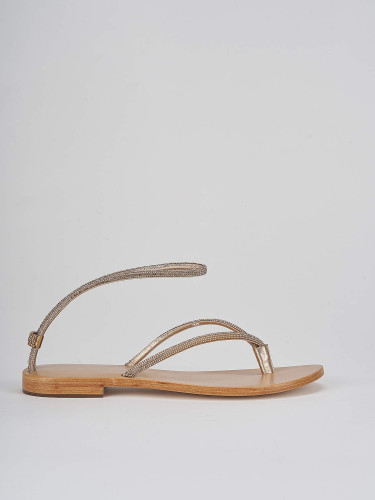 Sandalias de tacón bajo tacón 1 cm oro cuero