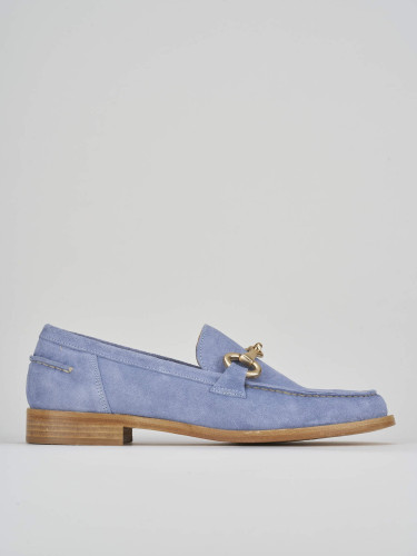 Loafers heel 1 cm light blue suede