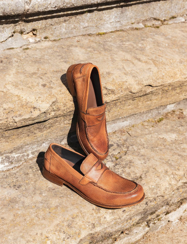 Mocasines tacón 1 cm marrón cuero